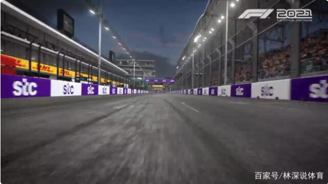 F12021游戏中夜间的吉达赛道。