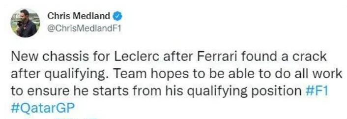 法拉利在赛后检查出赛车底盘裂痕问题。