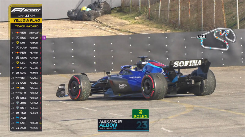 阿尔本的赛车出现故障。