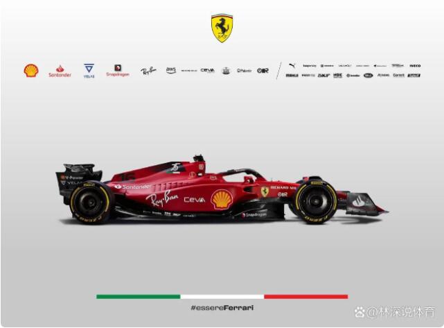 法拉利新车F1-75侧面效果图。