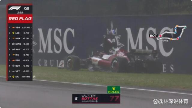 博塔斯赛车发生故障，停在了草坪上。