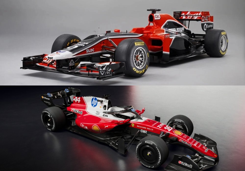 一、法拉利F1车队新赛车涂装酷似2010年的维珍车队,这似乎在冥冥当中给这台赛车蒙上了阴影。 一、法拉利F1车队新赛车涂装酷似2010年的维珍车队,这似乎在冥冥当中给这台赛车蒙上了阴影。